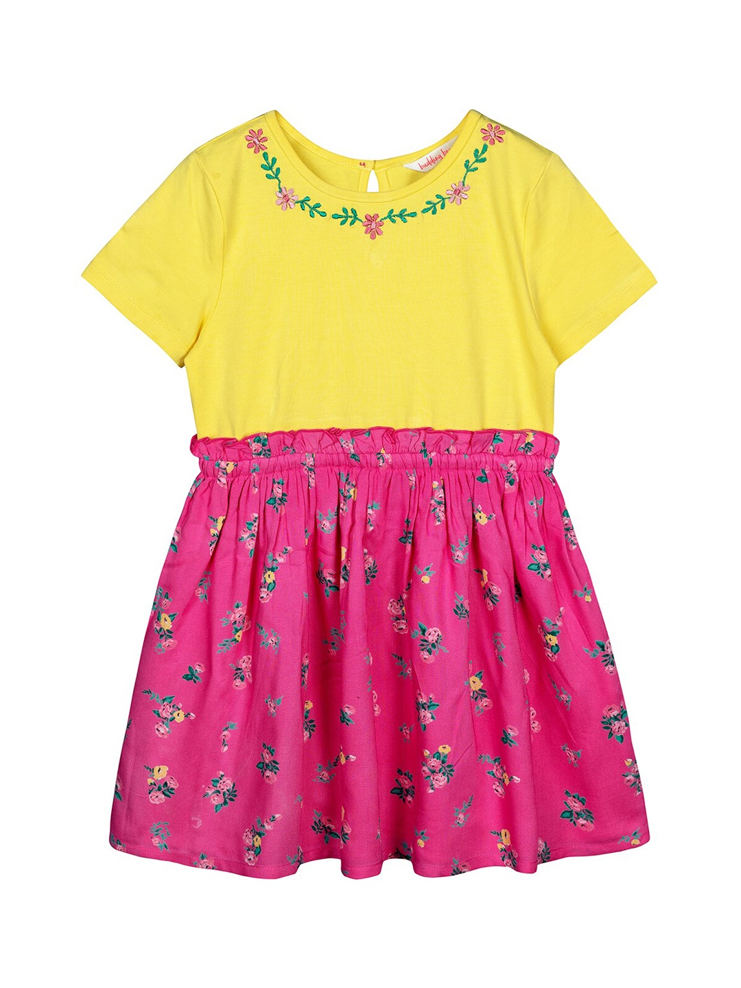 

Budding Bees Girls Pink Colourblocked Fit and Flare Dress
