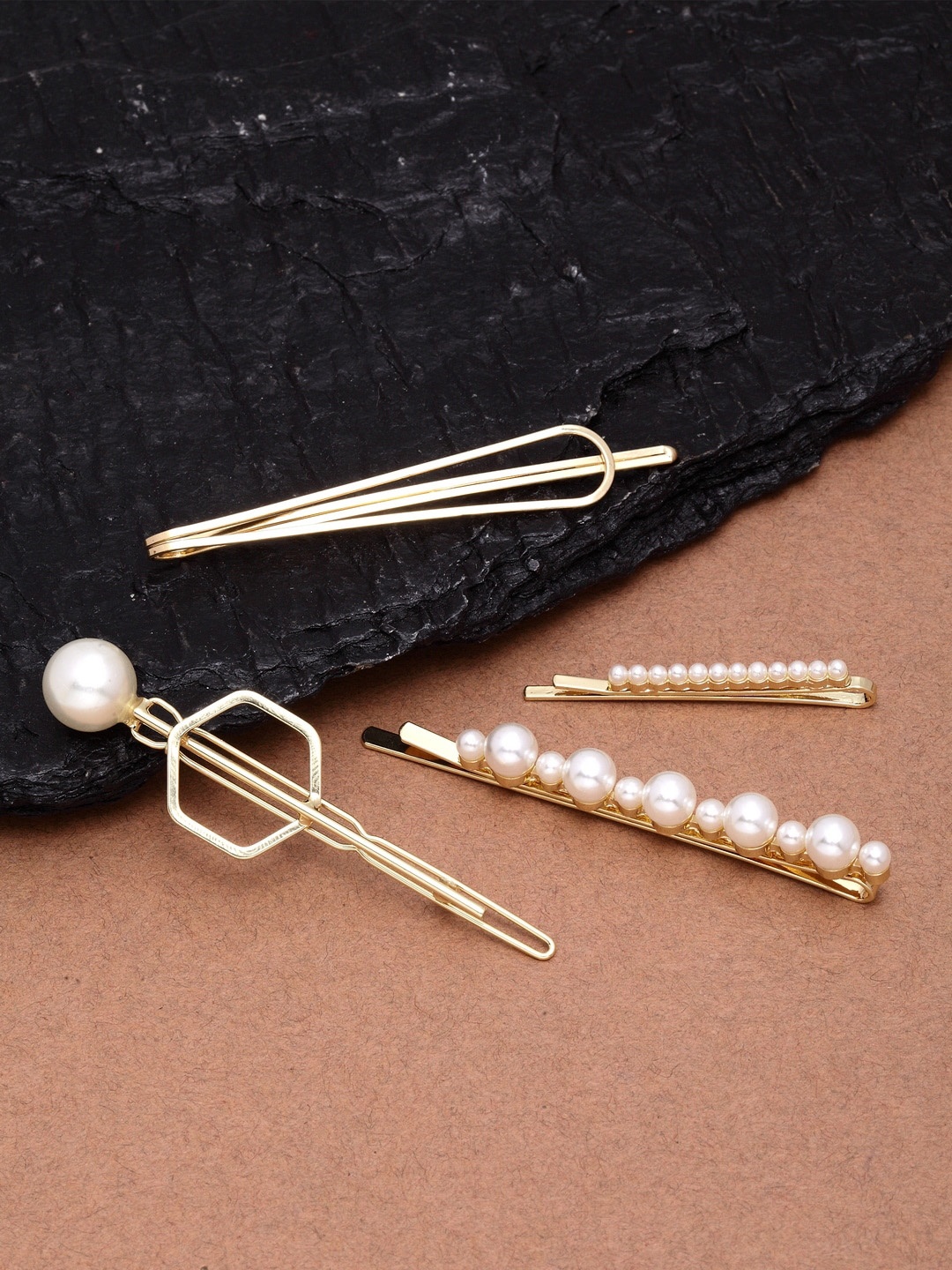 

Ferosh Gold-Toned & White Set of 4 Beaded Bobby Pins