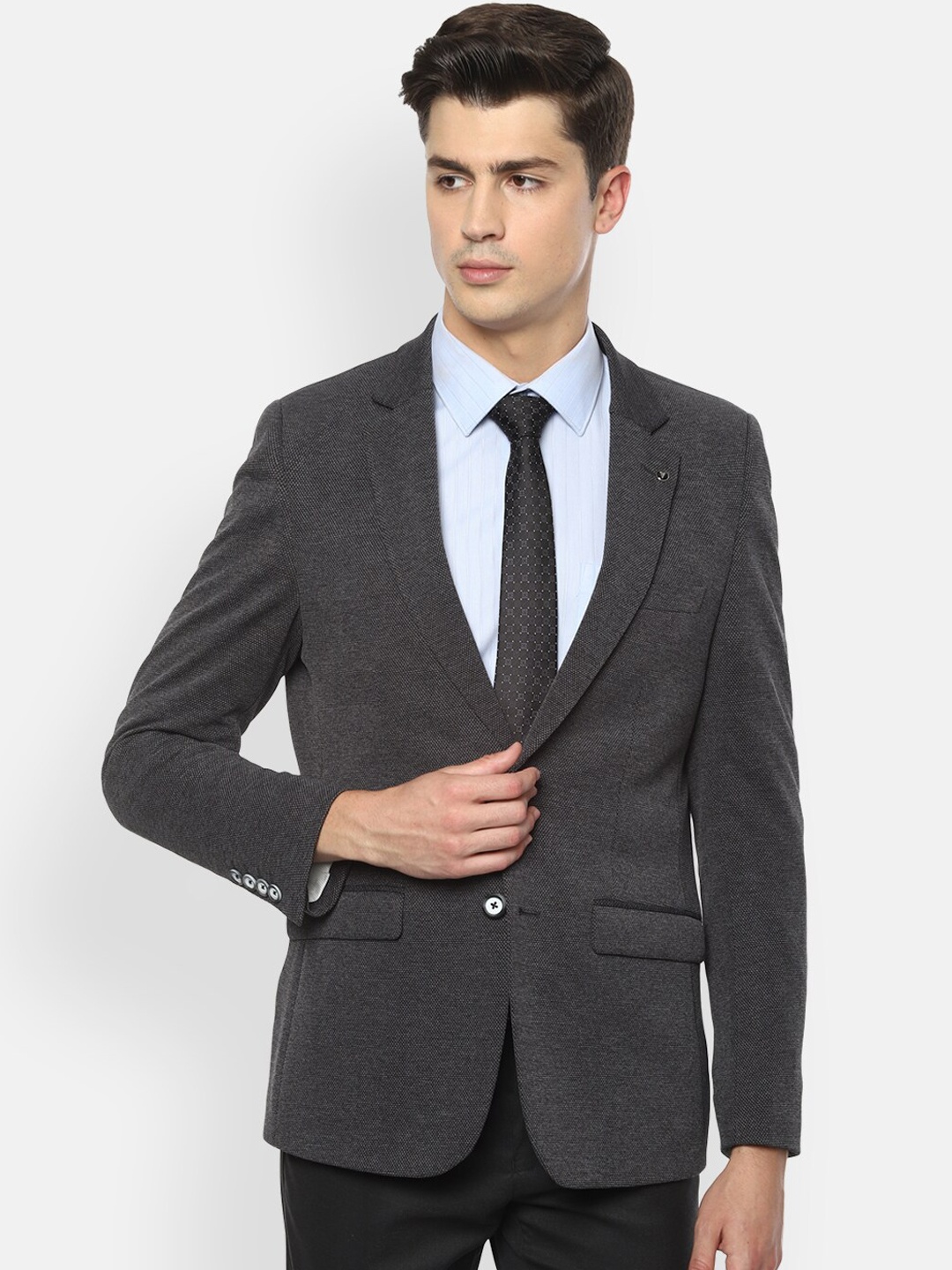 

Van Heusen Men Grey Self-design Single Breasted Slim Fit Formal Blazer