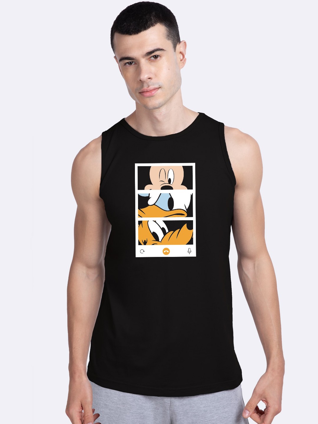 

Bewakoof Men Black & White Mickey Trio Call Printed Cotton Innerwear Vest