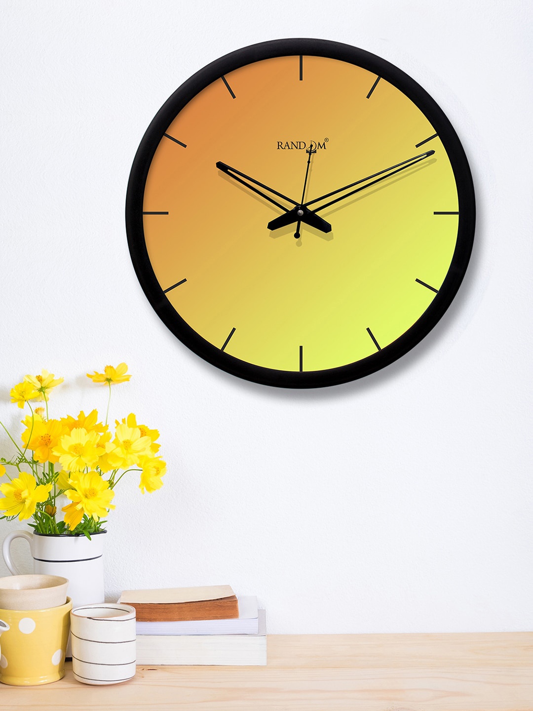 RANDOM Yellow Round Solid 30.4 cm Analogue Wall Clock
