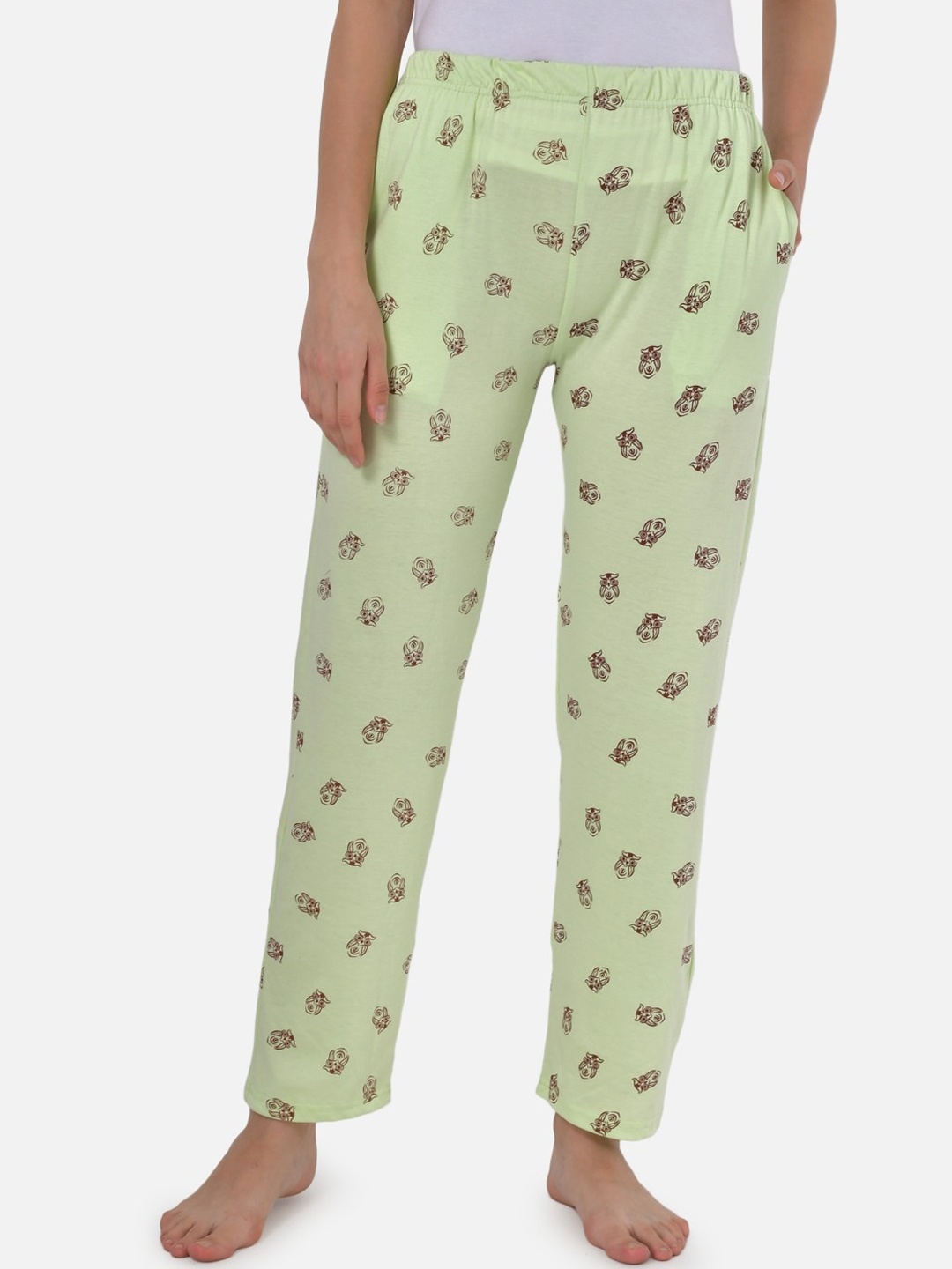 

Klamotten Women Mint Green & Brown Printed Lounge Pants