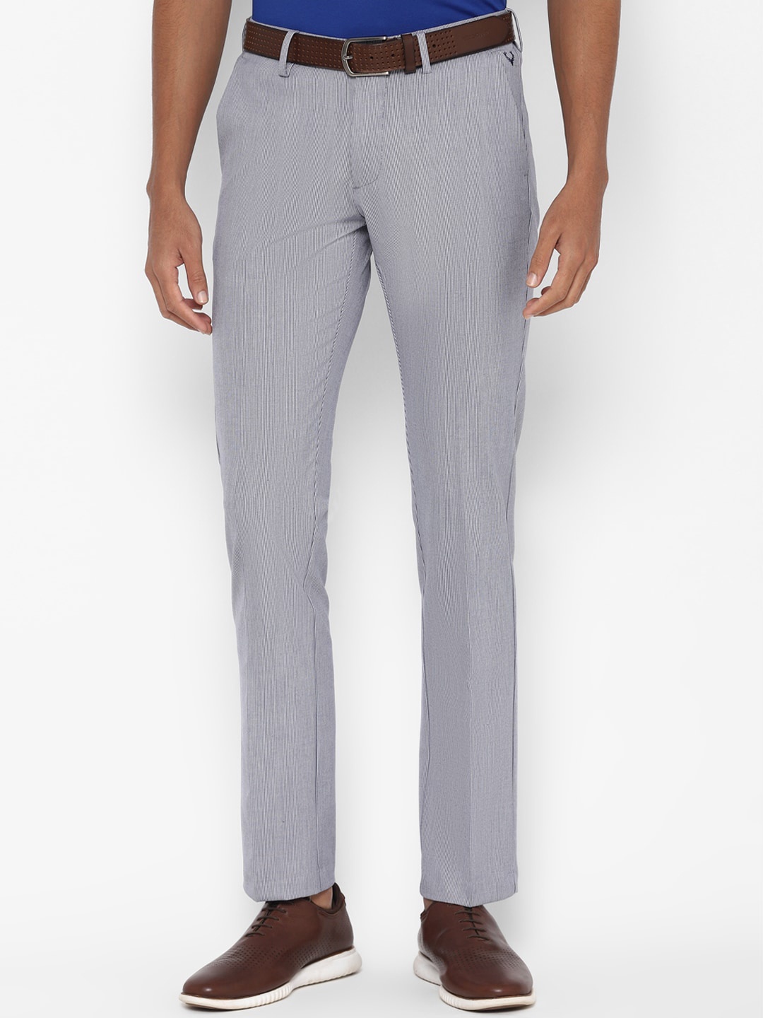 

Allen Solly Men Grey & White Slim Fit Striped Formal Trousers