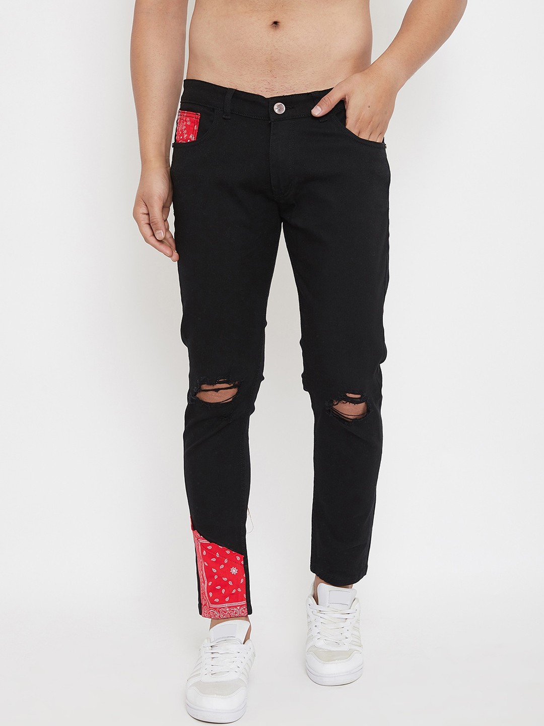 

FUGAZEE Men Black Slim Fit Mid-Rise Stretchable Slash Knee Jeans