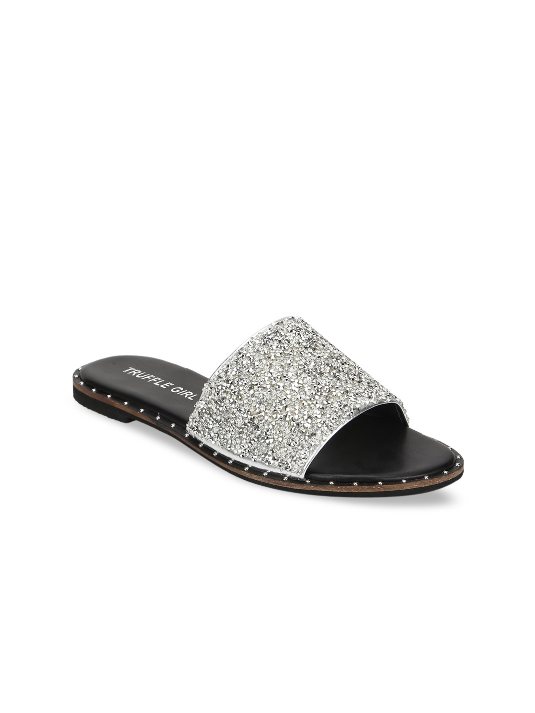 

Truffle Collection Women Silver-Toned Solid PU Open Toe Flats