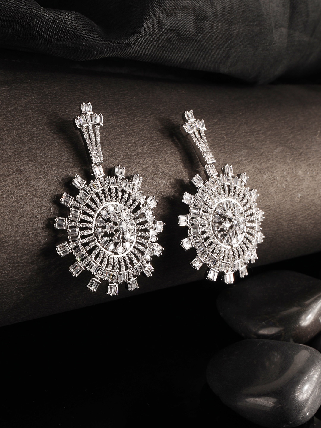 

ANIKAS CREATION Silver-Plated Antique Contemporary Drop Earrings