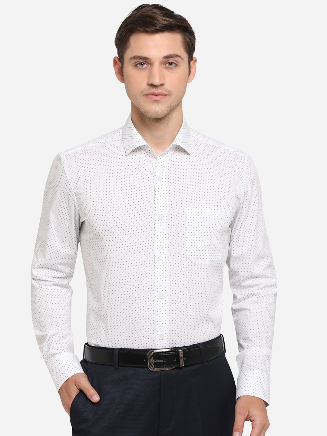 

METAL Men White Slim Fit Printed Casual Shirt