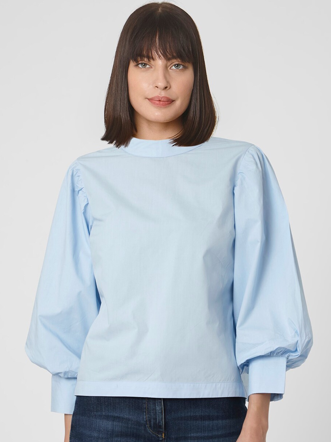 

Vero Moda Women Blue Puff Sleeves Pure Cotton Regular Top