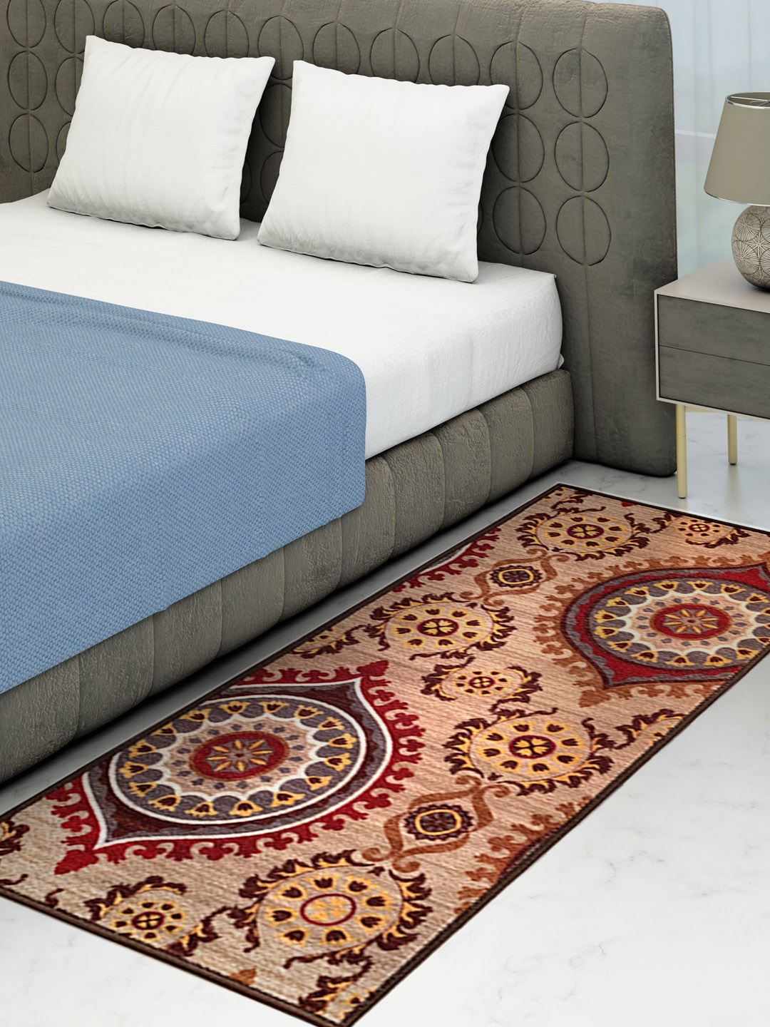 

Athom Trendz Beige & Maroon Printed Premium Anti-Skid Bed Runner