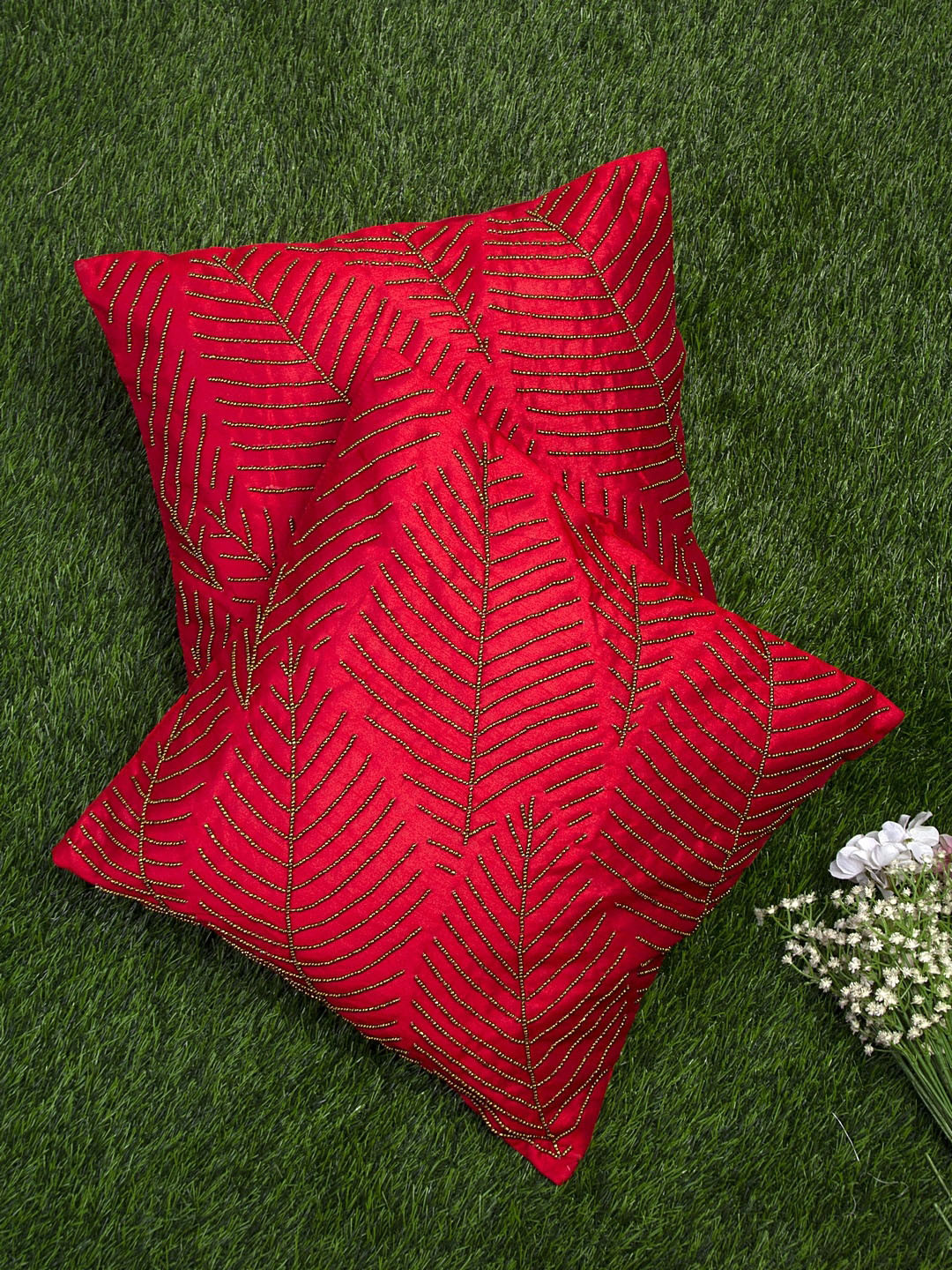 

Alina decor Red & Green Set of 2 Embellished Square Cushion Covers