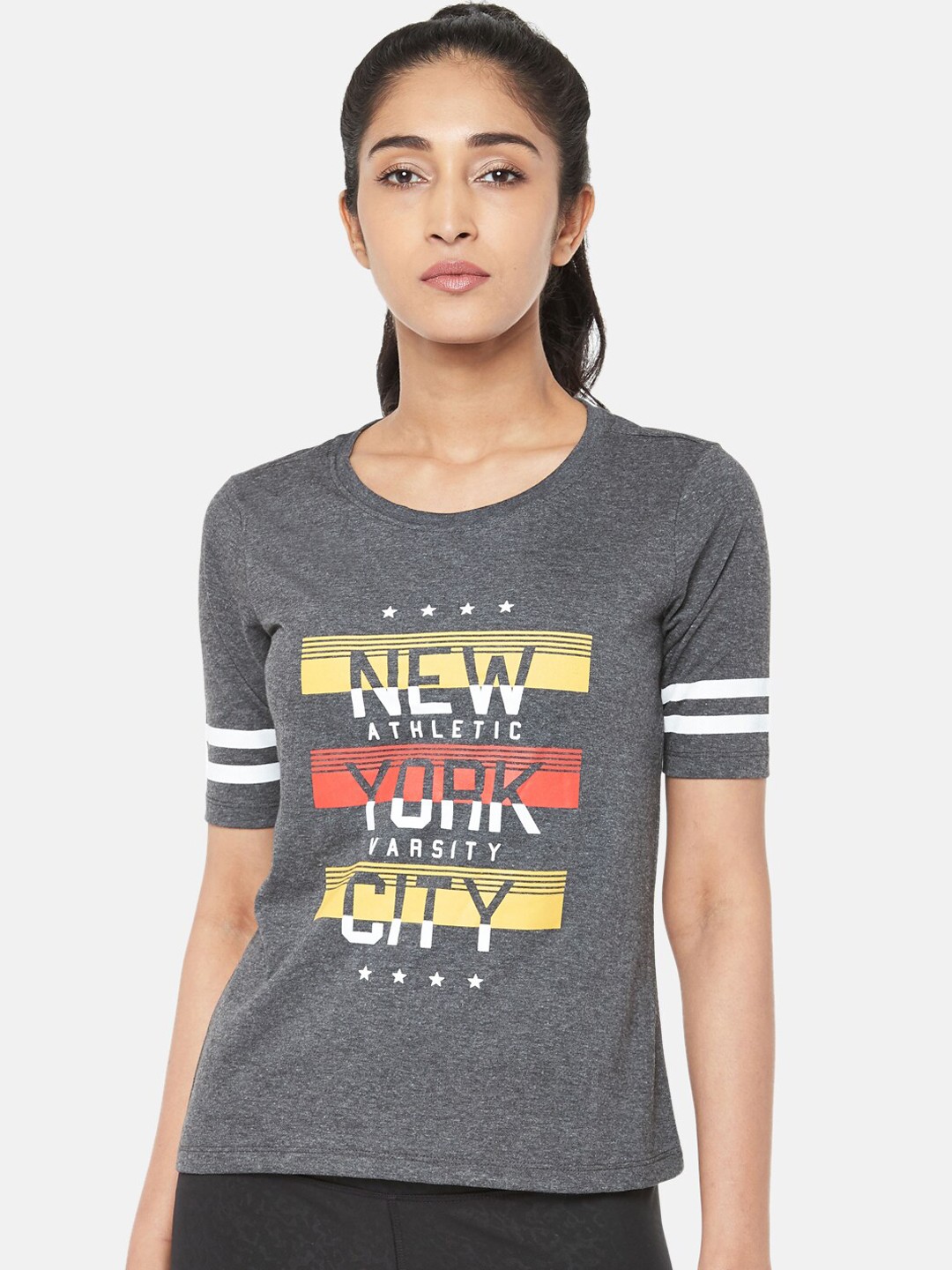 

Ajile by Pantaloons Women Grey Printed Round Neck T-shirt