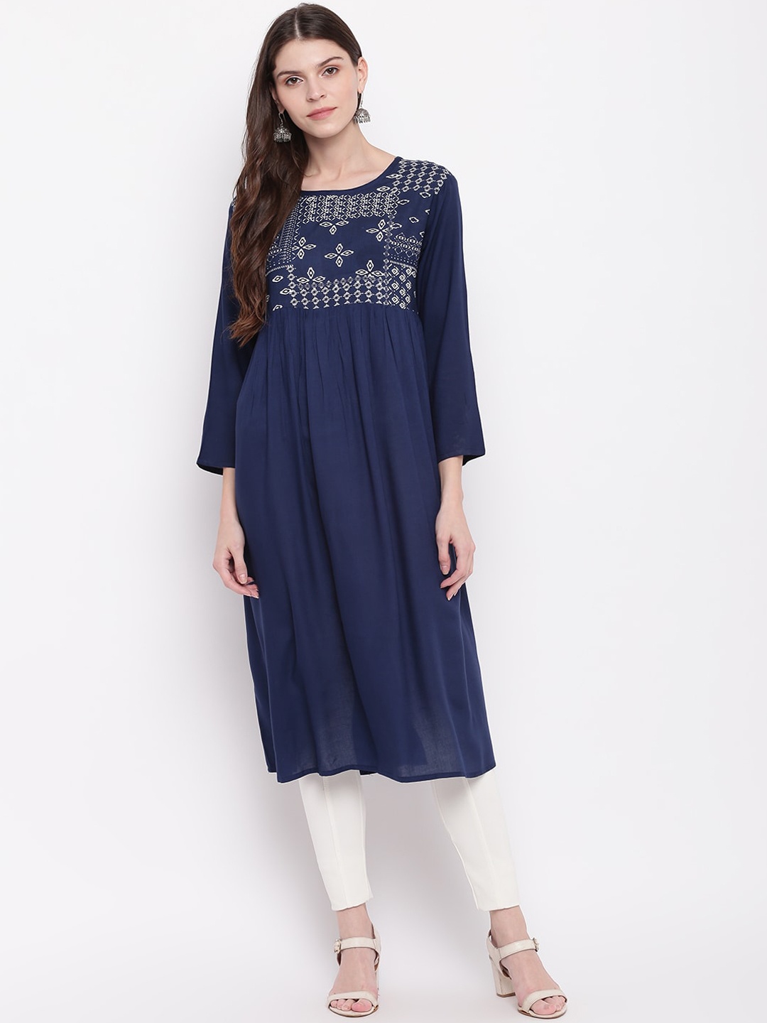 

Napra Women Navy Blue Yoke Design Kurta
