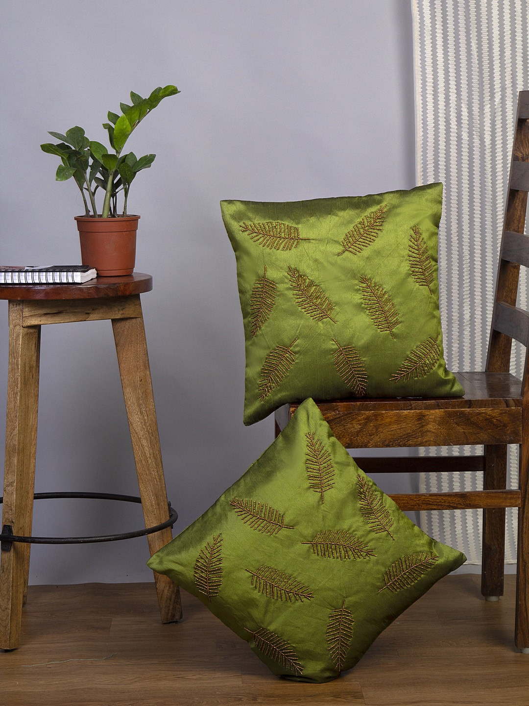 

Alina decor Green Set of 2 Embellished Square Cushion Covers