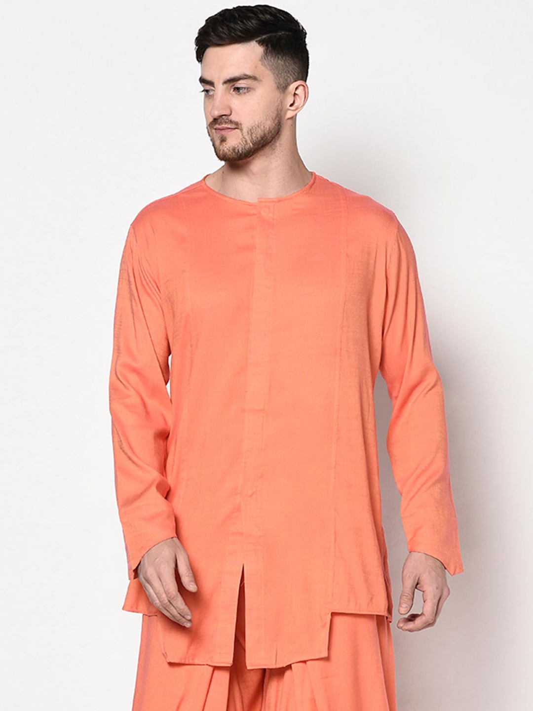 

Lamaaya Men Peach-coloured Mandarin Collar Kurta
