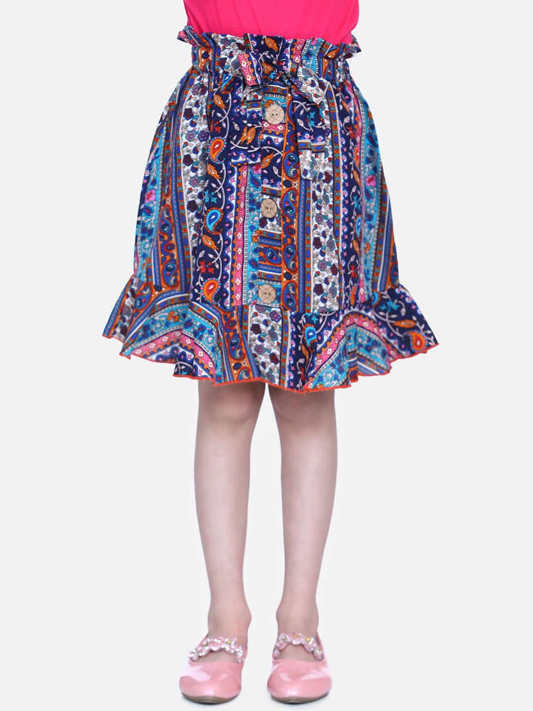 Cutiekins Girls Blue & White Printed A-Line Skirt