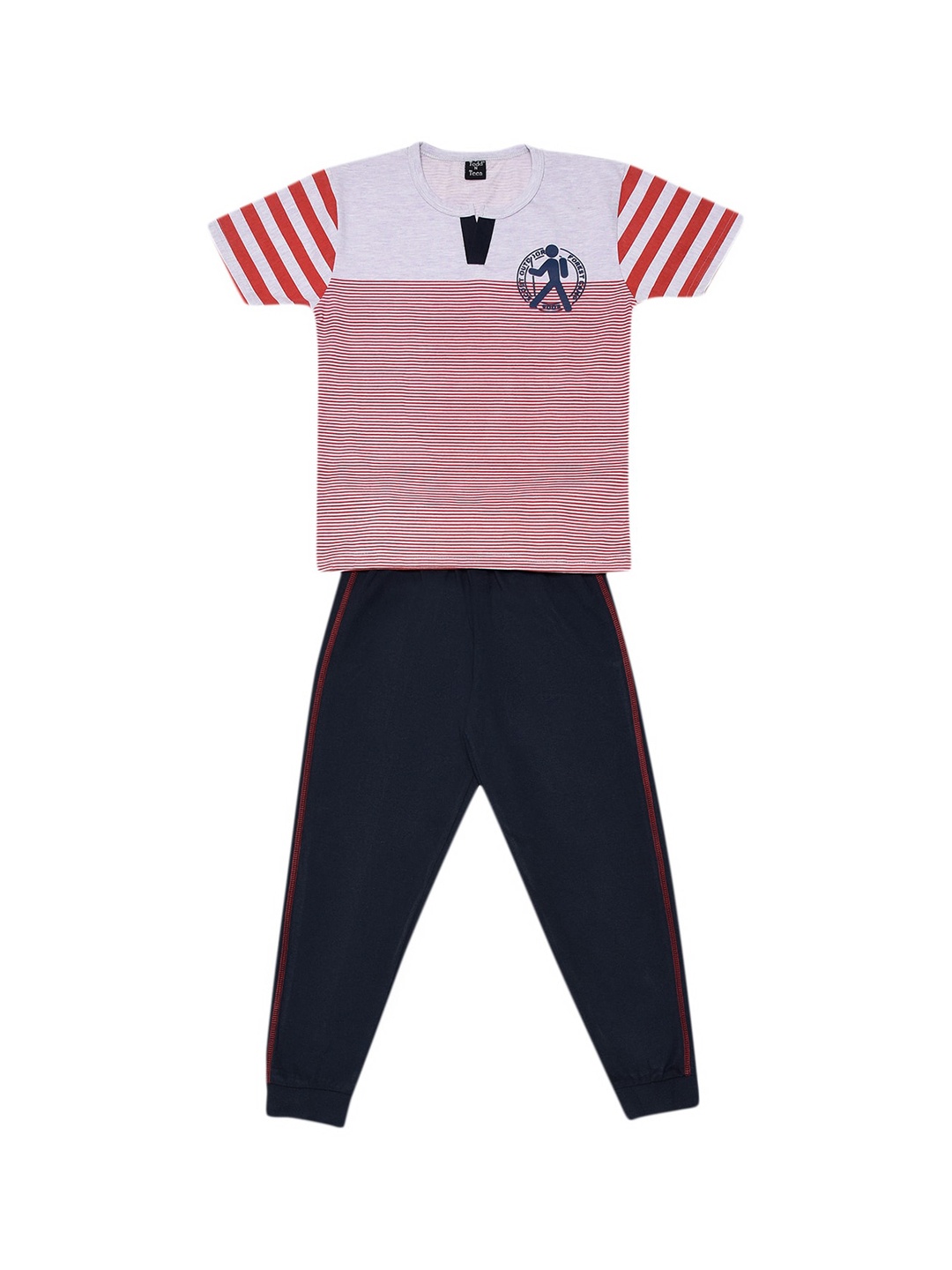 

Todd N Teen Boys Red & Navy Blue Printed T-shirt with Pyjamas