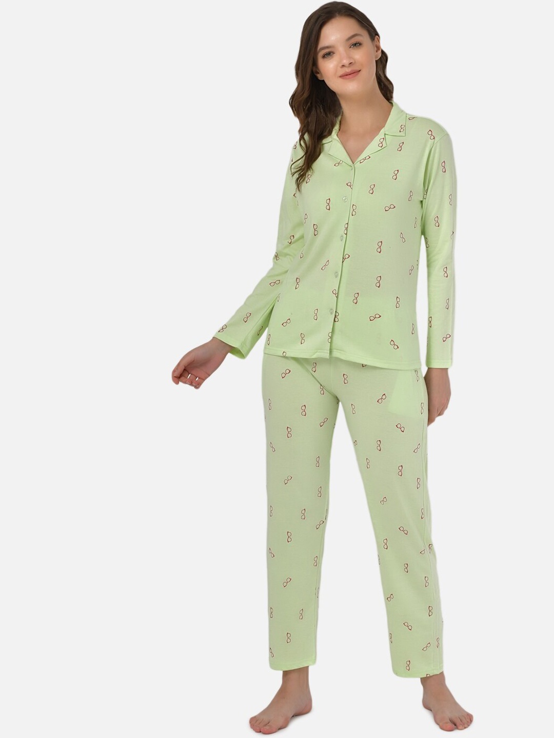

Klamotten Women Green Printed Pyjama Set