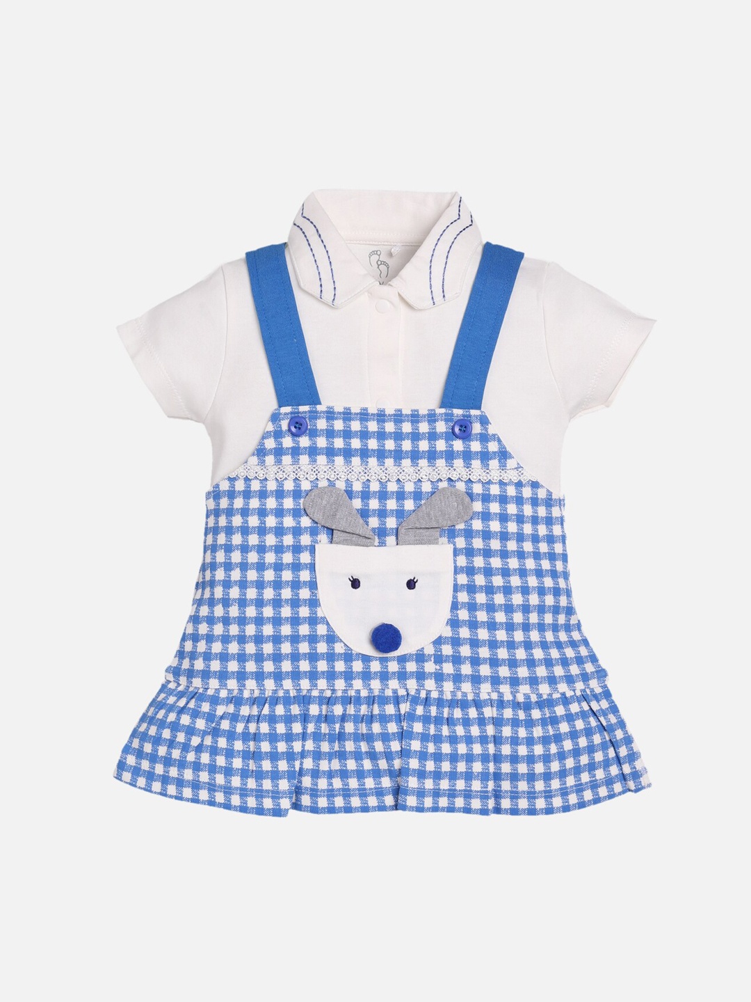

BABY GO Girls Blue & White Checked Cotton Pinafore Dress