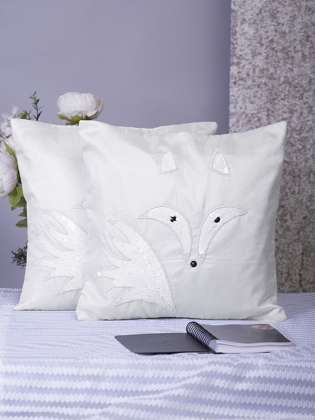 

Alina decor White Set of 2 Embellished Square Cushion Covers