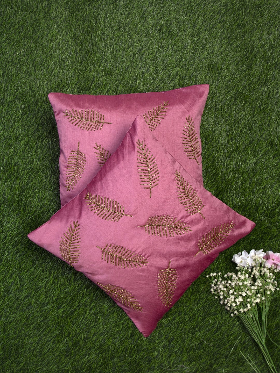 

Alina decor Pink & Gold-Toned Set of 2 Embellished Square Cushion Covers