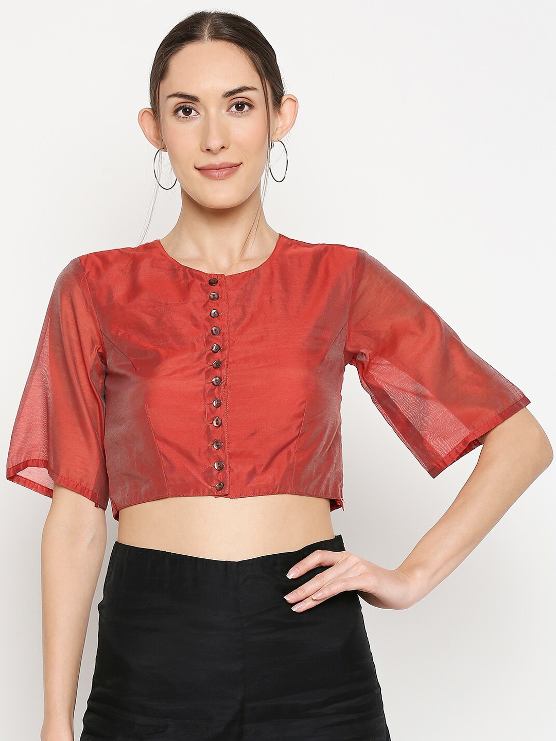 

Desi Weavess Women Red Solid Readymade Saree Blouse