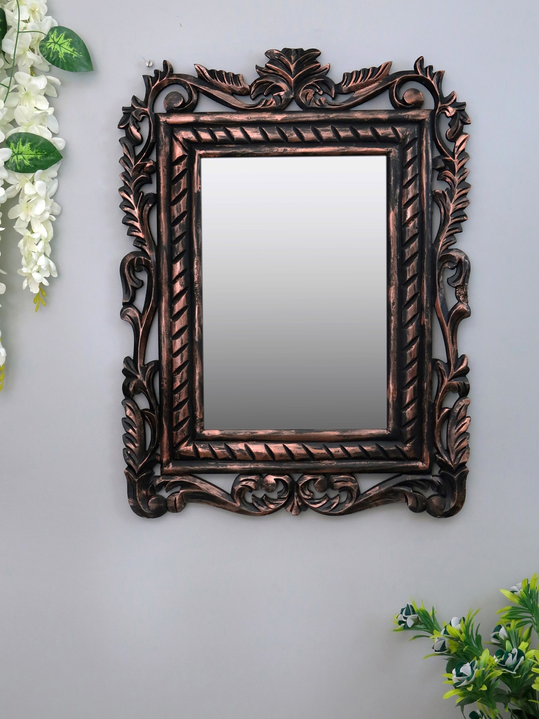 

Homesake Copper-Toned & Black French Carved Handmade Wall Mirror