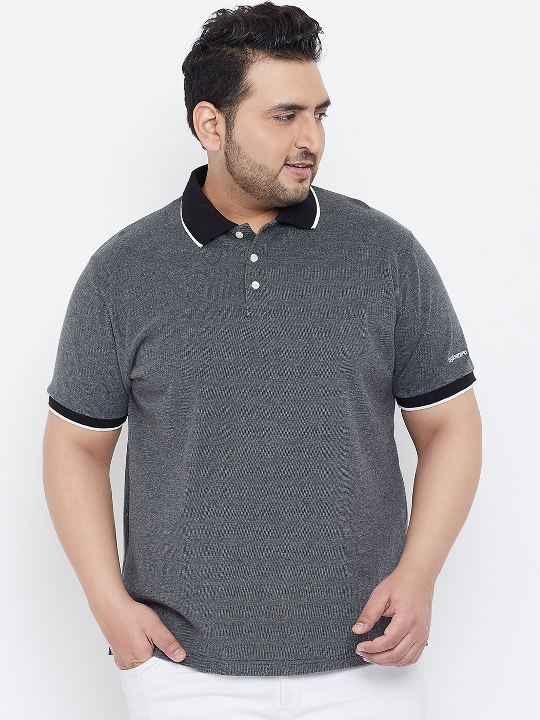 

bigbanana Men Grey Solid Polo Collar Cotton Pure Cotton T-shirt