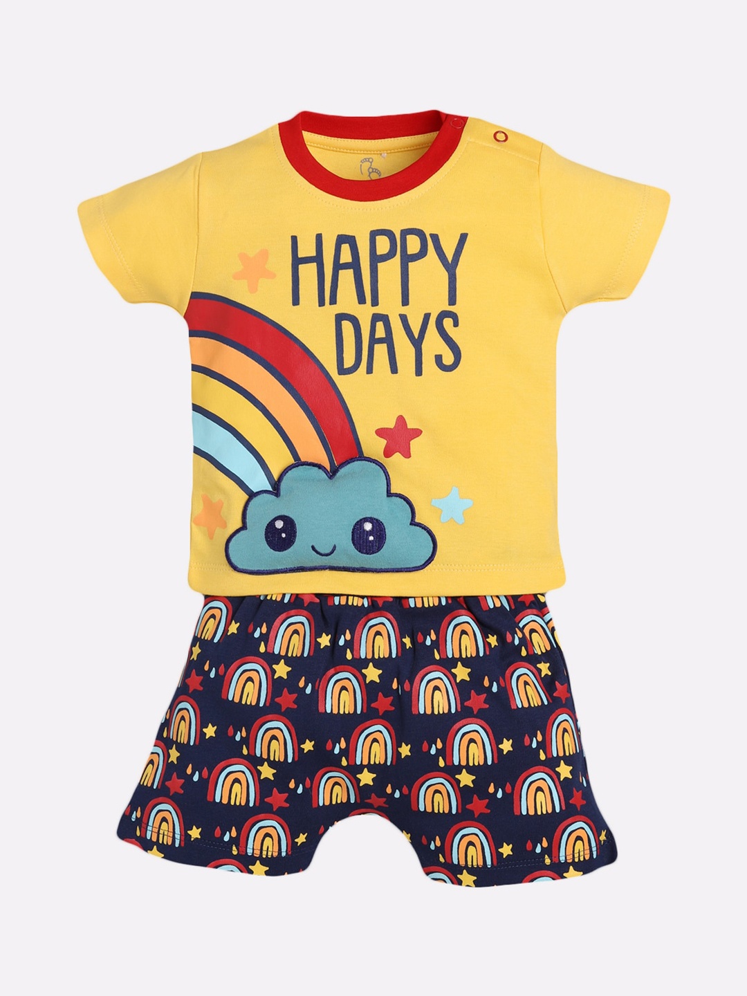 

BABY GO Boys Yellow & Navy Blue Printed T-shirt with Shorts