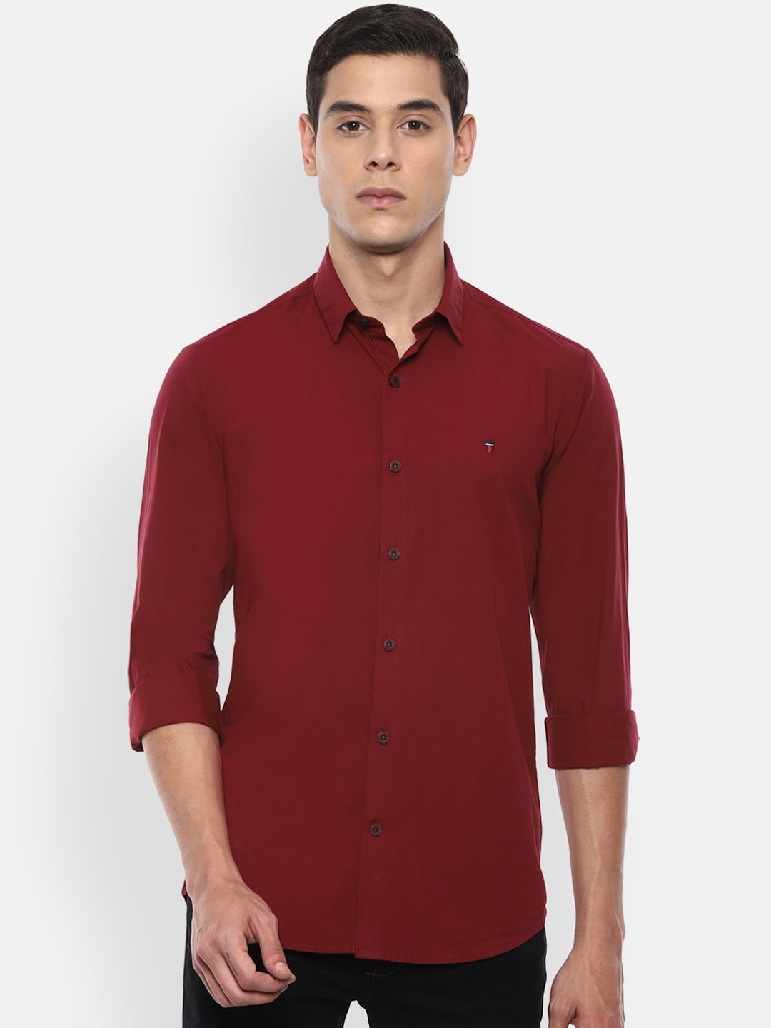 Louis Philippe Sport Men Maroon Slim Fit Solid Pure Cotton Casual Shirt
