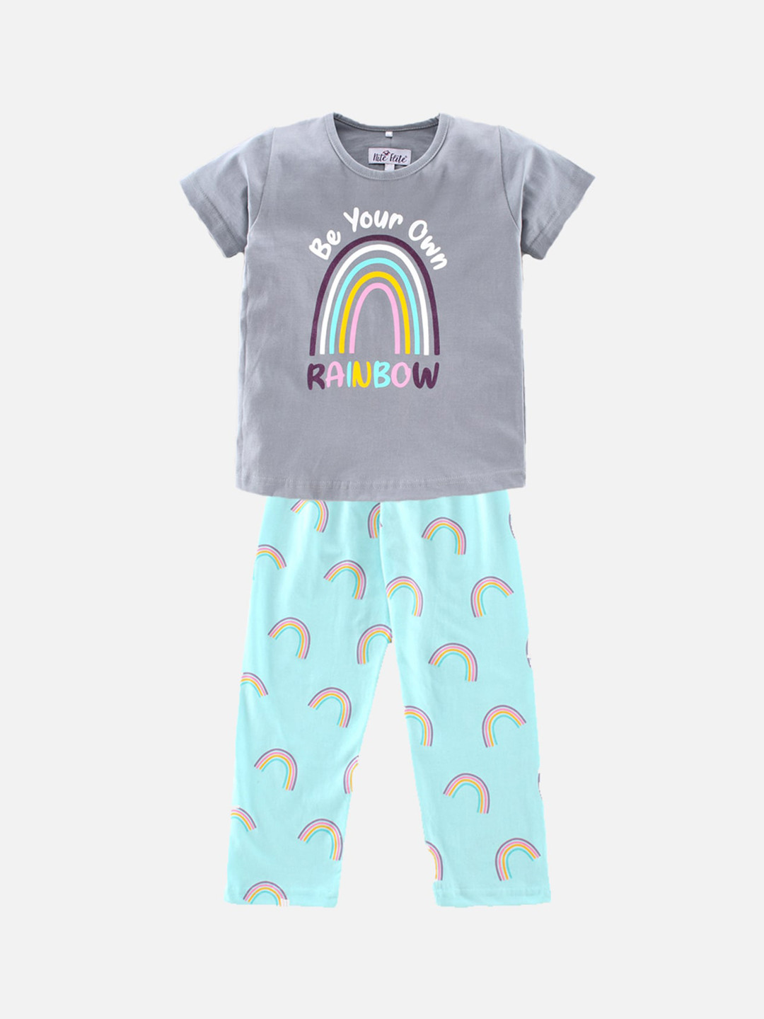 

Nite Flite Girls Grey & Blue Printed Night suit