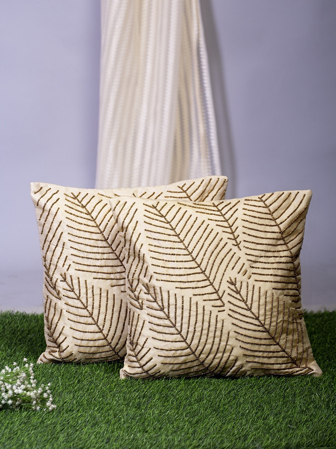 

Alina decor Beige Set of 2 Embellished Square Cushion Covers