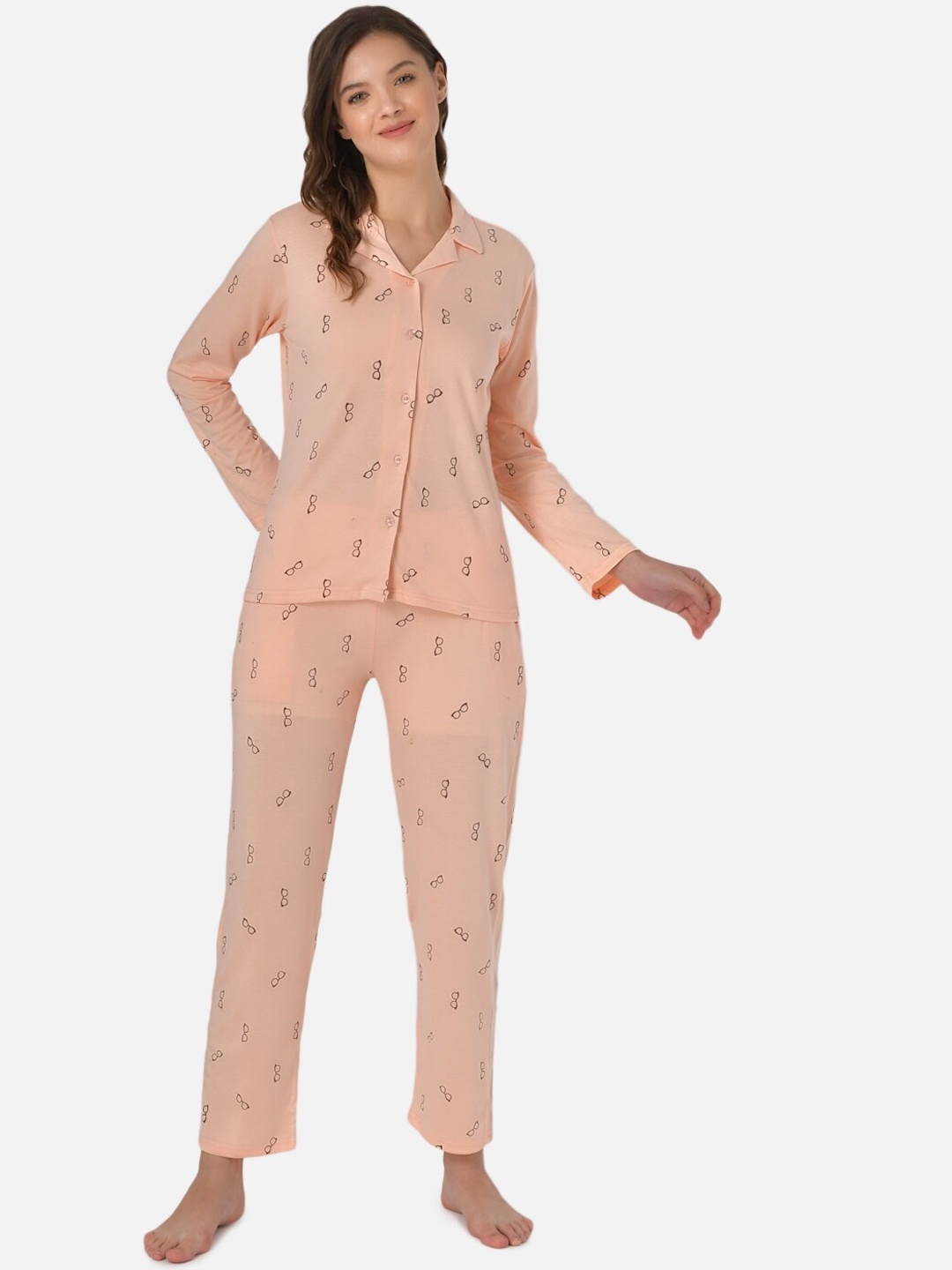 Klamotten Women Peach-Coloured Printed Night suit