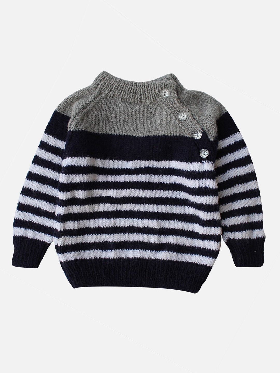 

Woonie Kids Black & White Striped Handmade Pullover Sweater