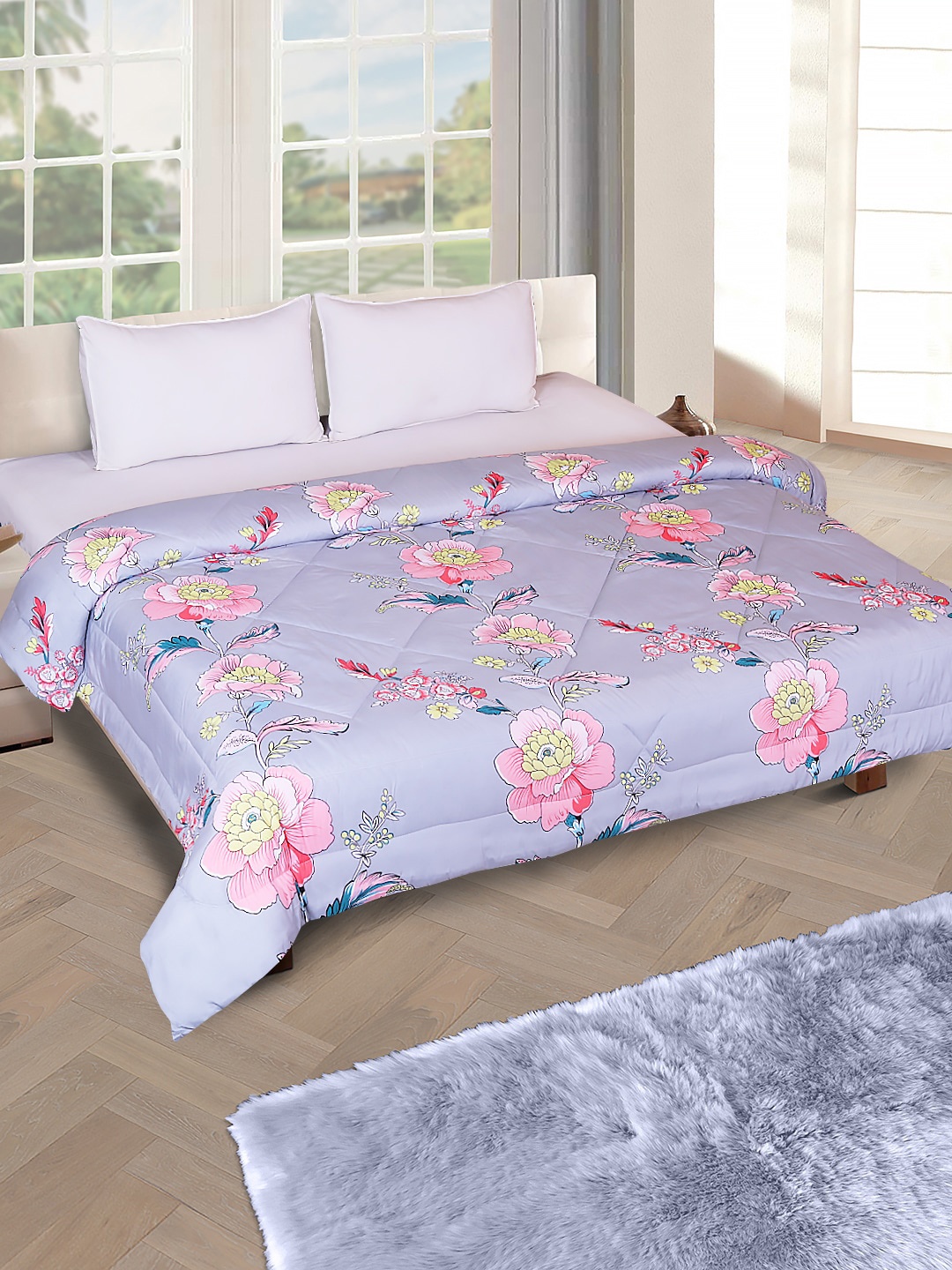 

ROMEE Blue & Pink Floral AC Room 150 GSM Double Bed Comforter
