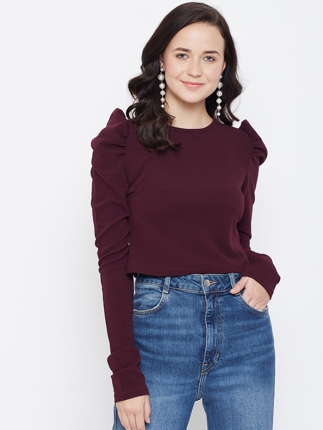 

Zastraa Women Burgundy Solid Regular Top