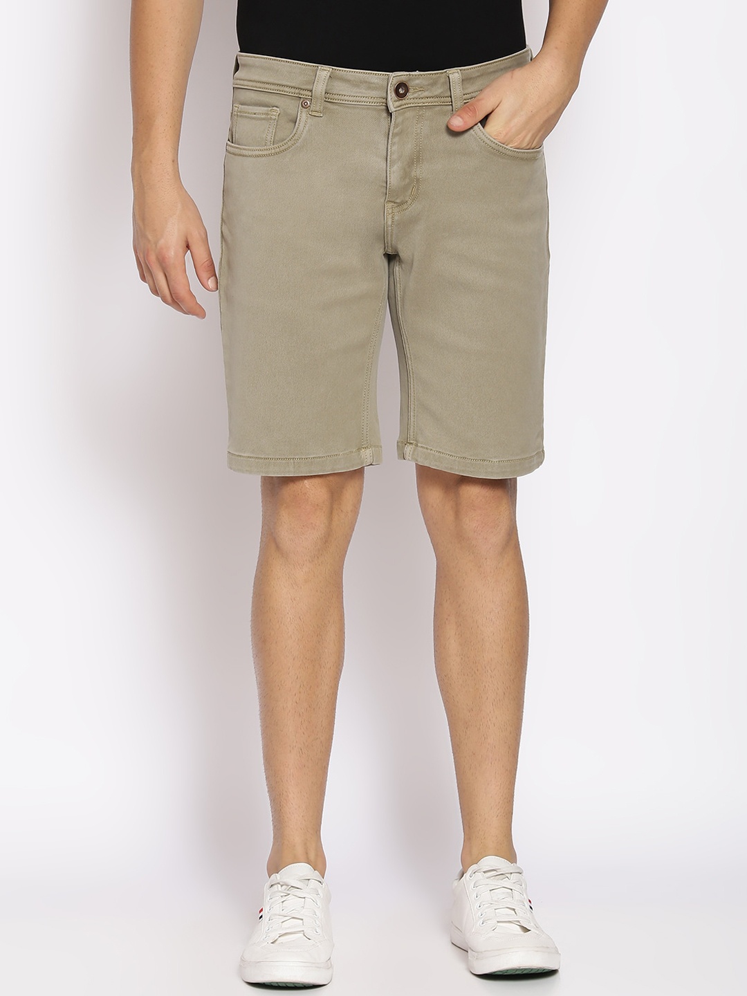 

High Star Men Khaki Solid Slim Fit Denim Shorts
