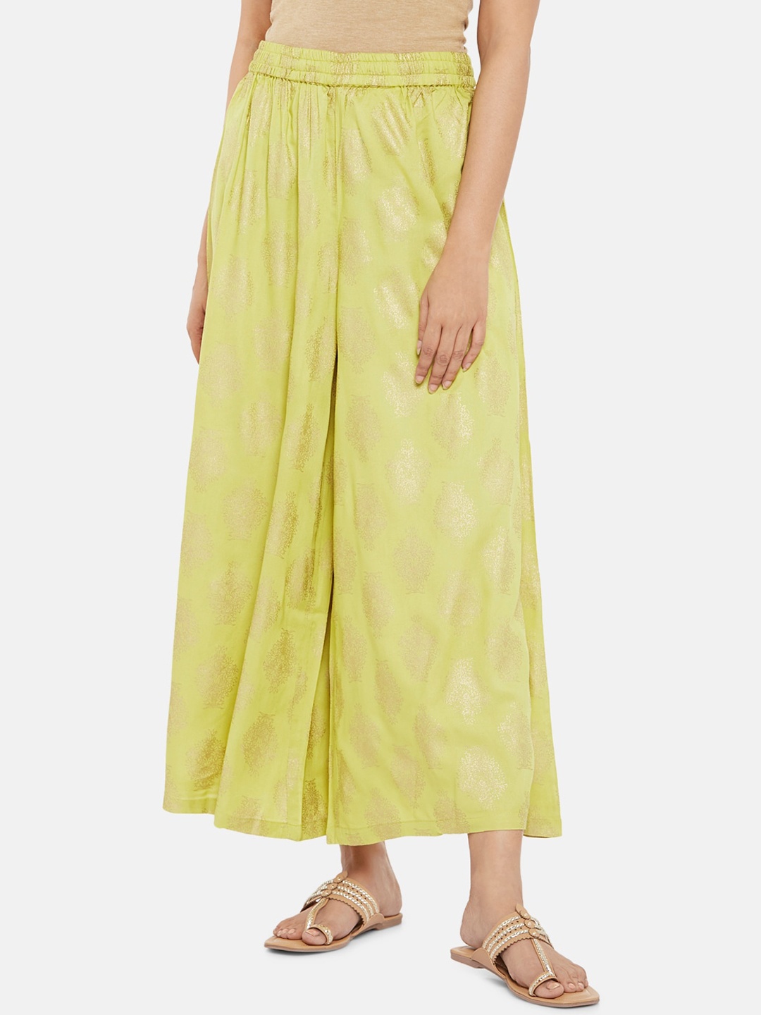

RANGMANCH BY PANTALOONS Women Lime Green Printed Straight Palazzos