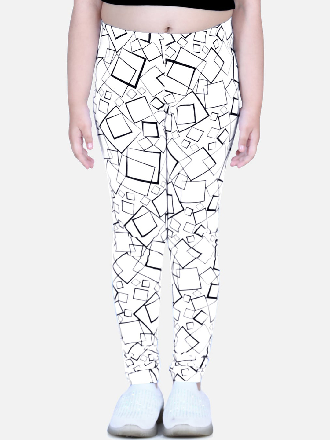 

Naughty Ninos Girls White & Black Printed Ankle-Length Leggings