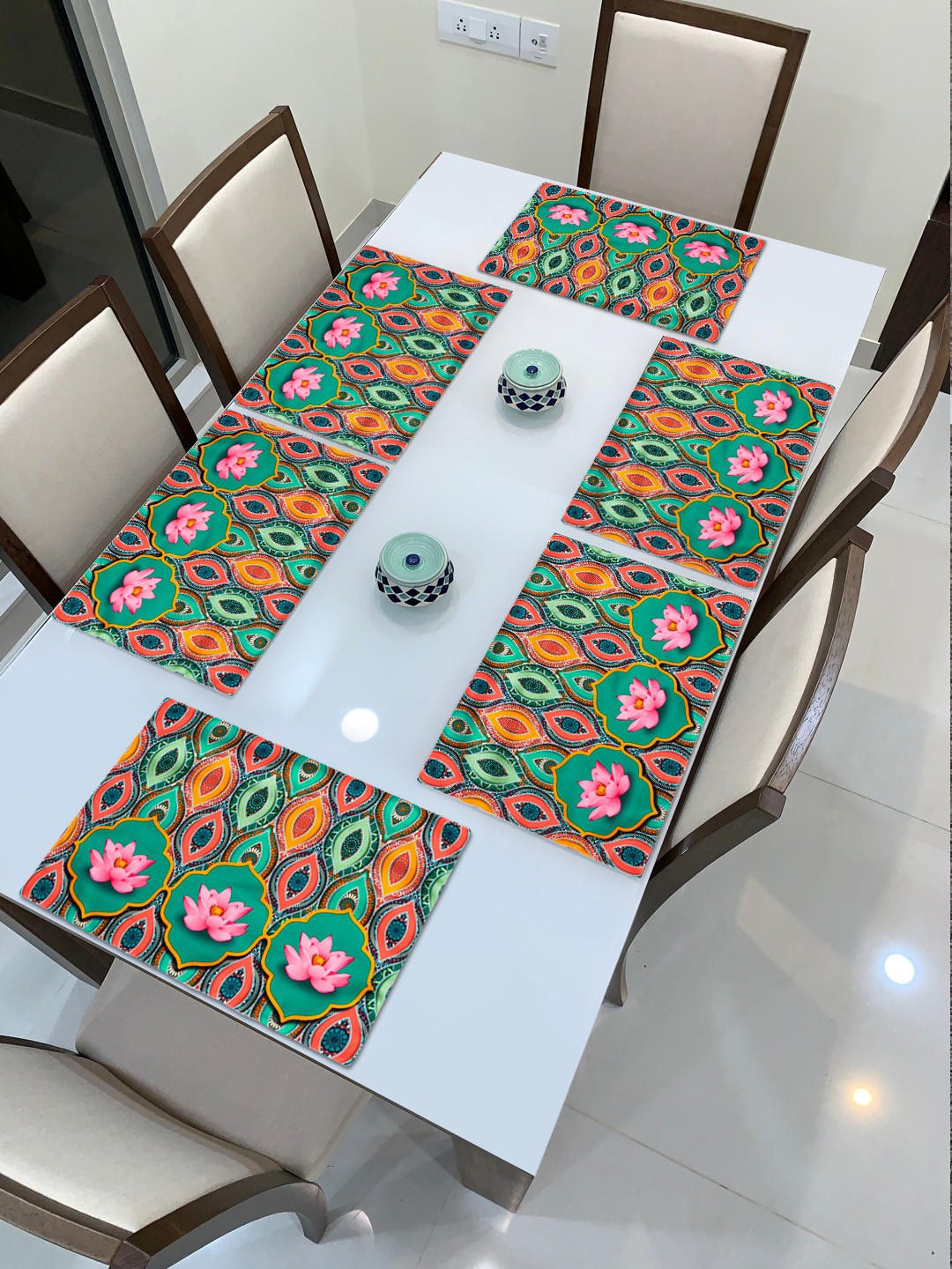 

HomeStorie Set Of 6 Green & Pink Digital Printed Table Placemats