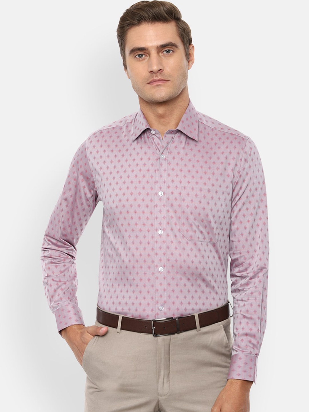 

Louis Philippe Men Pink Slim Fit Self Design Formal Shirt