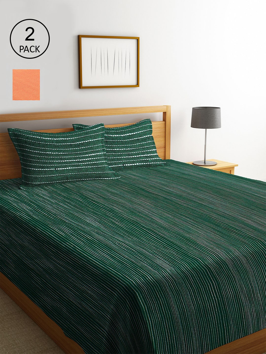 

KLOTTHE Set Of 2 Woven-Design Double King Bed Cover With 4 Pillow Covers, Yellow