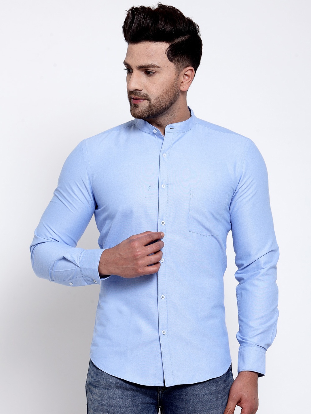 

Style Quotient Men Blue Regular Fit Solid Casual Chambray Shirt