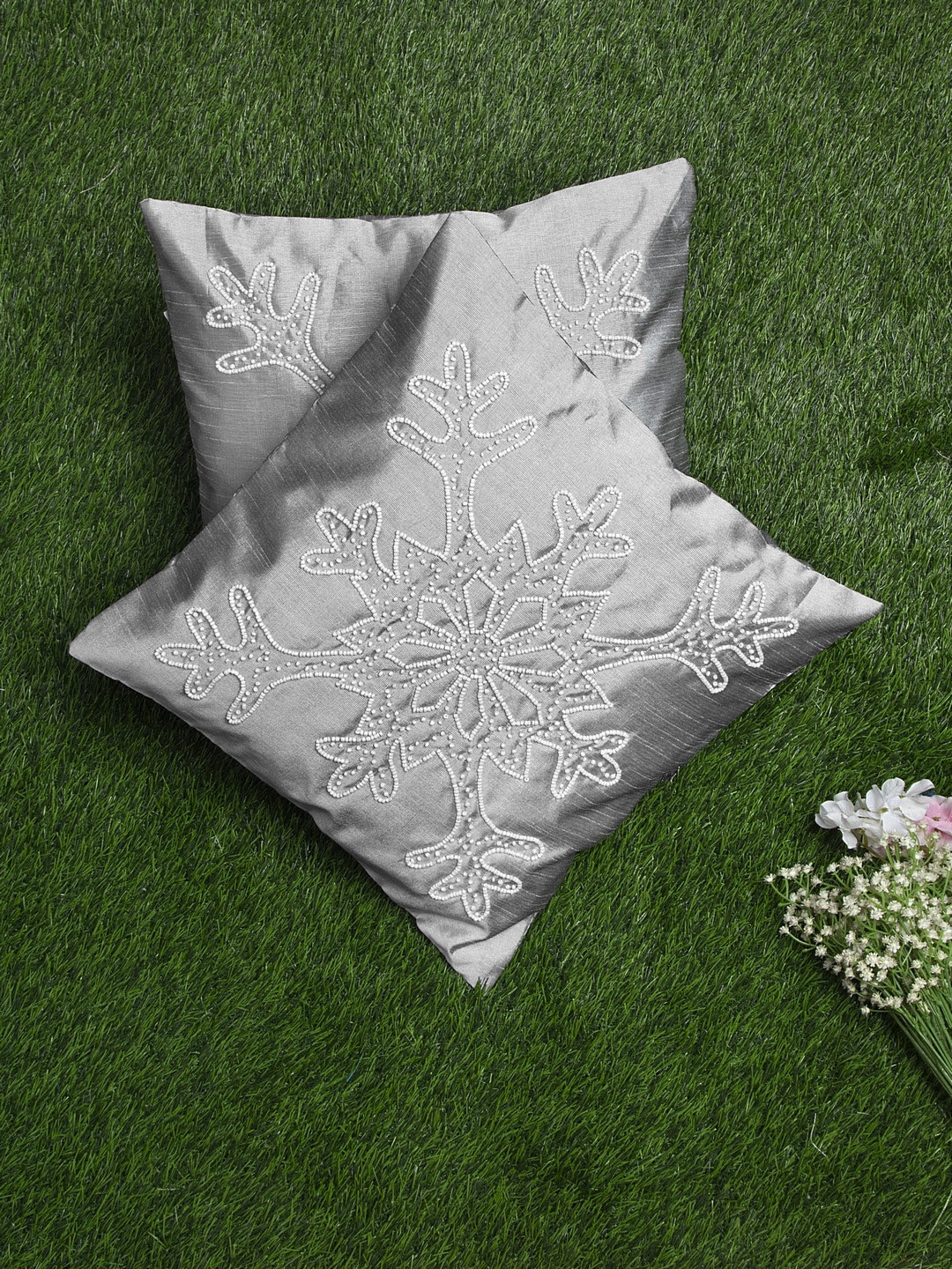 

Alina decor Grey & White Set of 2 Abstract Square Cushion Covers