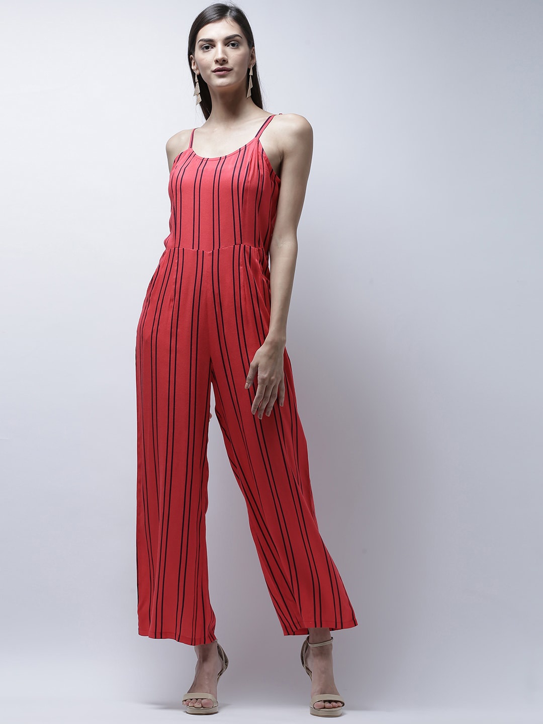 Zastraa Women Red & Black Striped Basic Jumpsuit