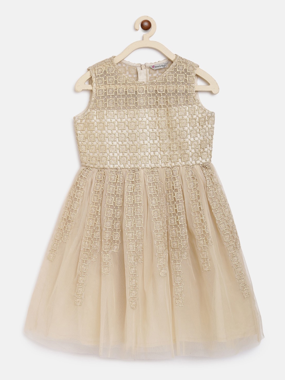 

Butterfly Blush Girls Beige Self Design Fit and Flare Dress