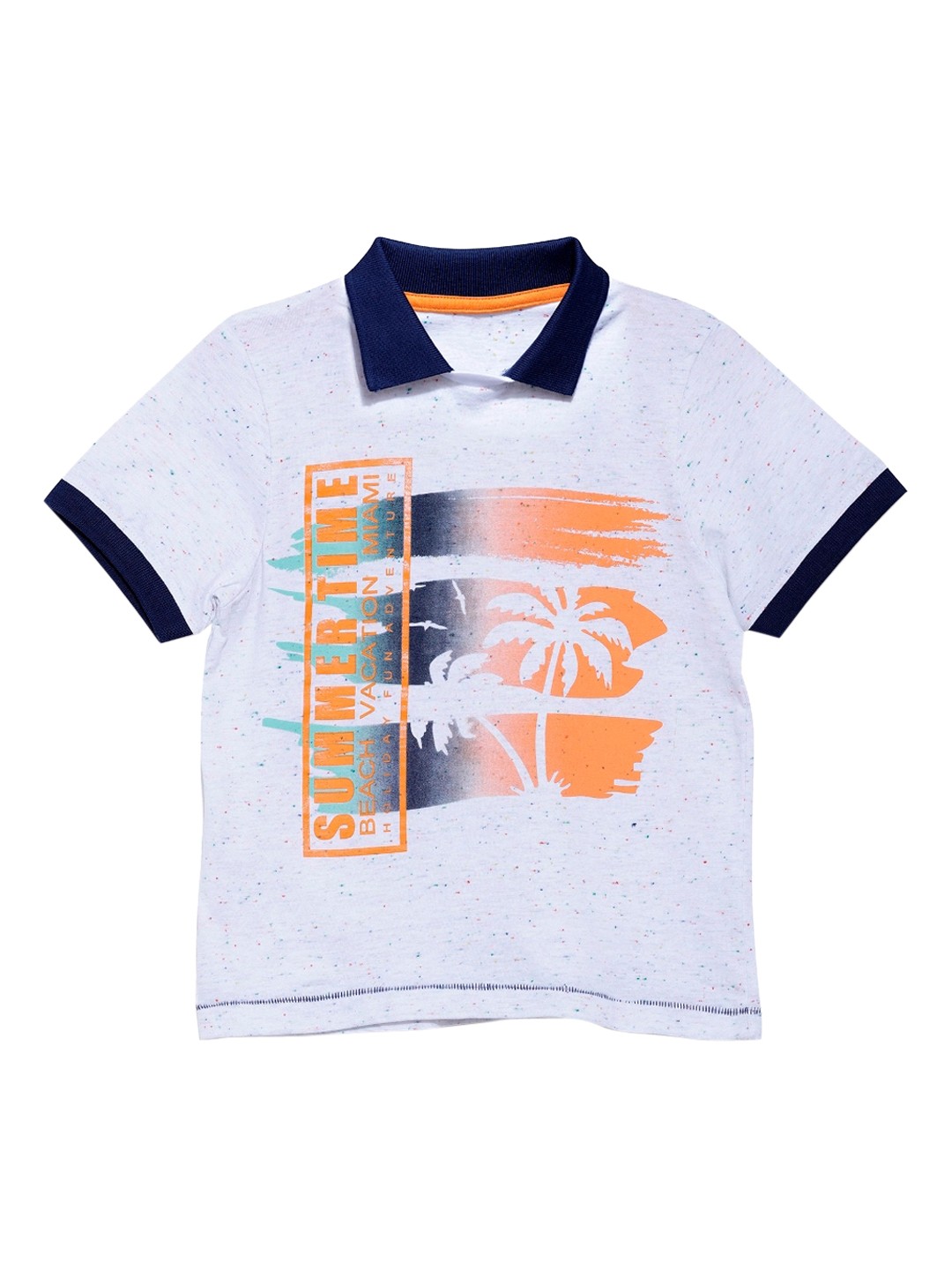 

UNDER FOURTEEN ONLY Boys White Printed Polo Collar T-shirt
