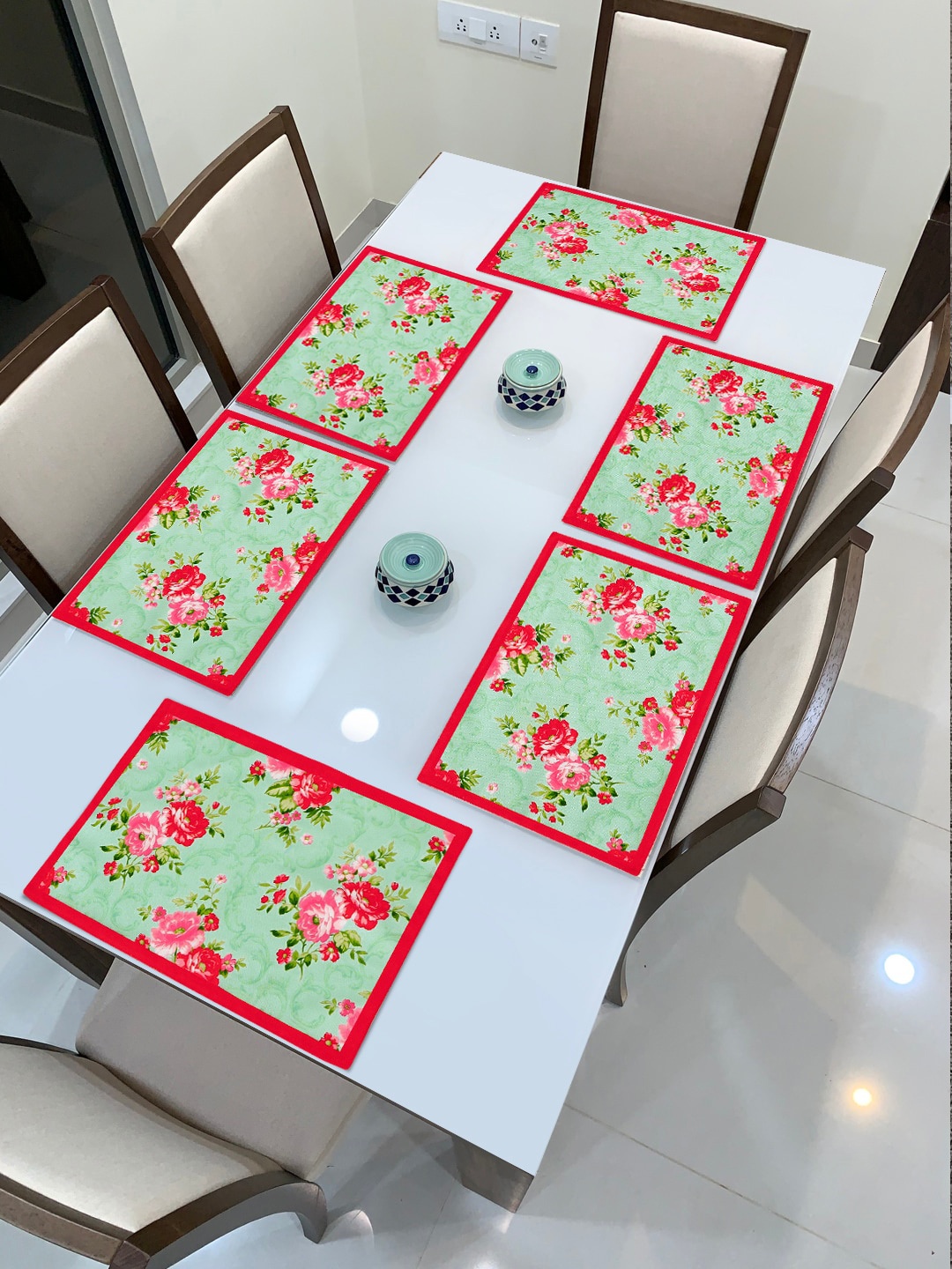 

HomeStorie Green & Red Floral HD Digital Printed Table Placemats