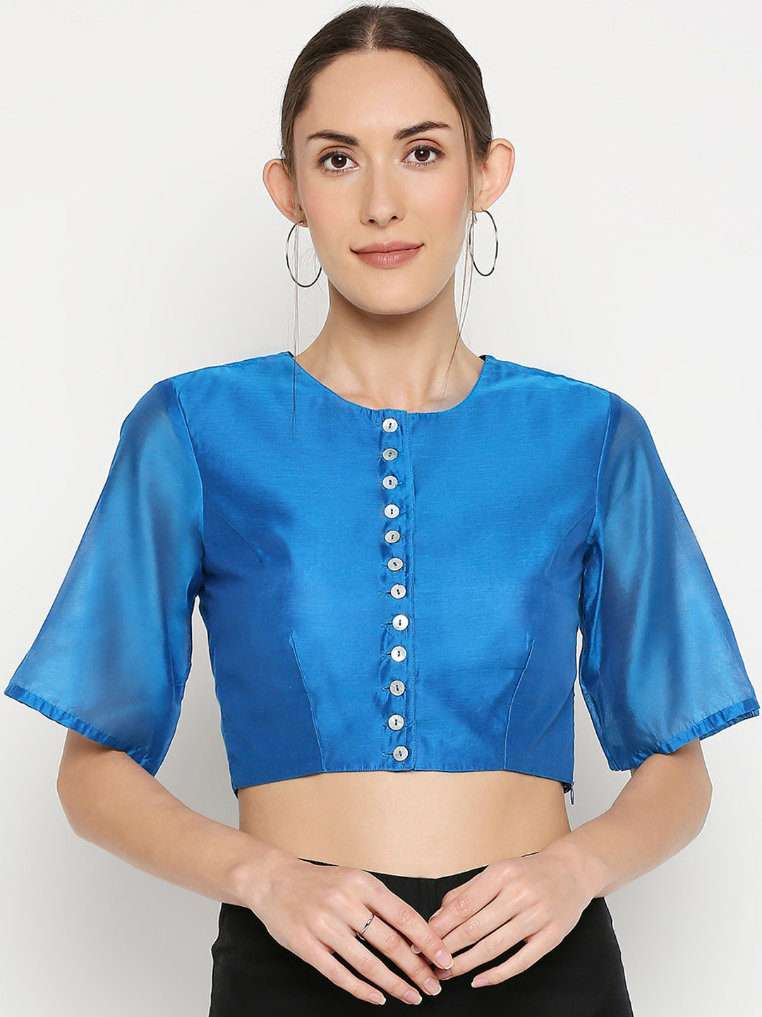 

Desi Weavess Women Blue Solid Readymade Saree Blouse