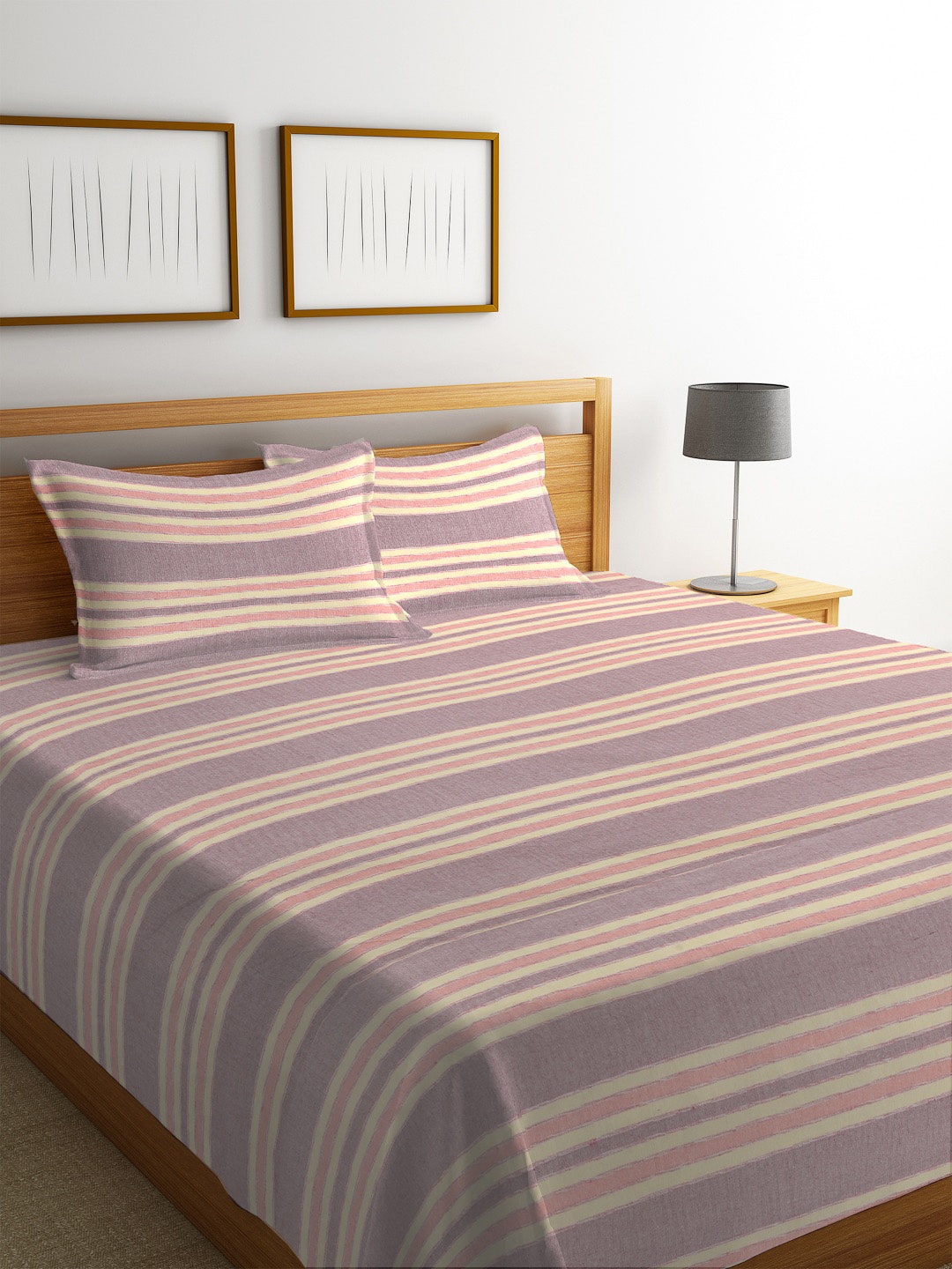 

KLOTTHE Beige & Purple Woven Design 1 Double King Bedcover With 2 Pillow Covers