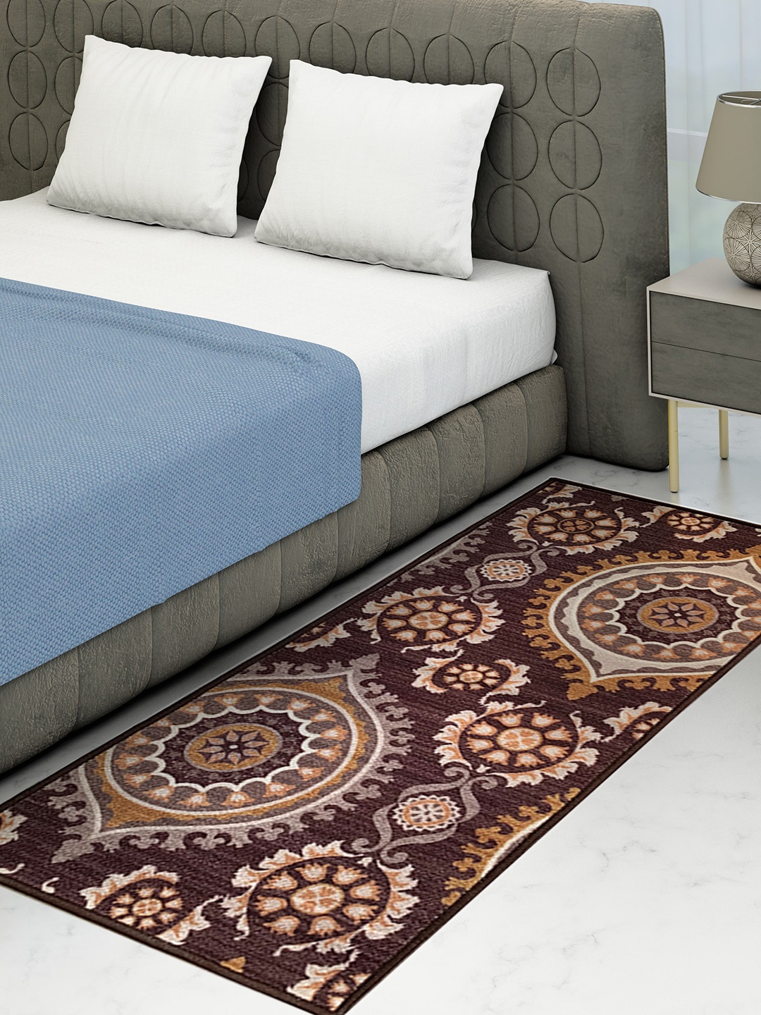 

Athom Trendz Brown & Maroon Ethnic Motifs Printed Anti-Skid Bed Runner